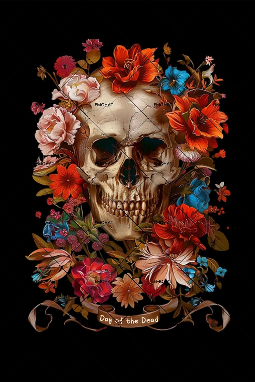 Halloween Skeleton Decoration - EMOHAT Kafatası Metal Levha, Gotik Çiçek