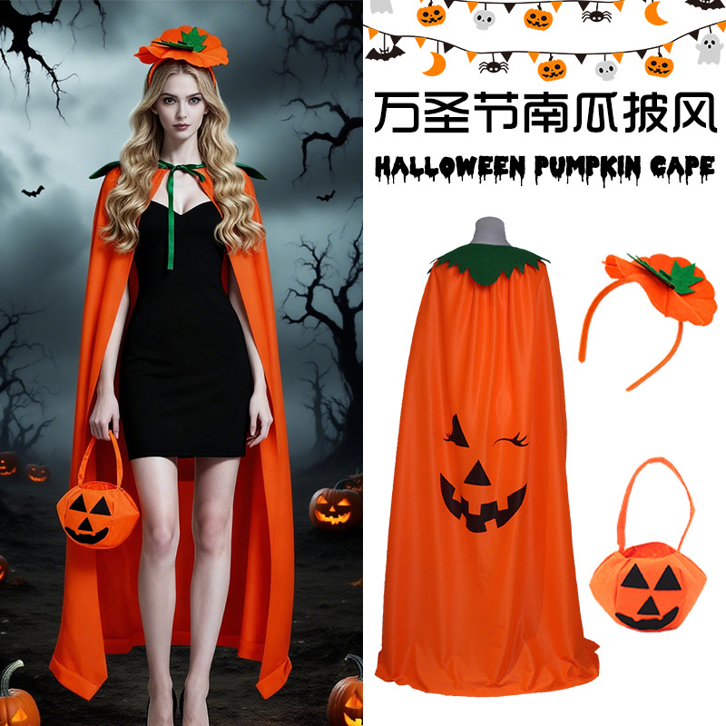 Pumpkin Lantern Halloween - Cadılar Bayramı Balkabağı Kostümü Pelerin Seti,